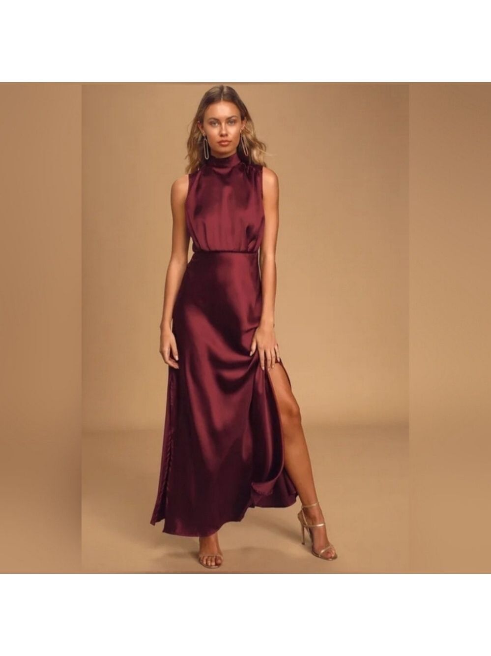 Lulus - Classic Elegance Wine Satin Maxi Dress - Picture 6 of 7